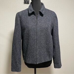 Talbots Jacket Tweed Wool Silk Blend Zip Up Coach Blazer Coat Size 10